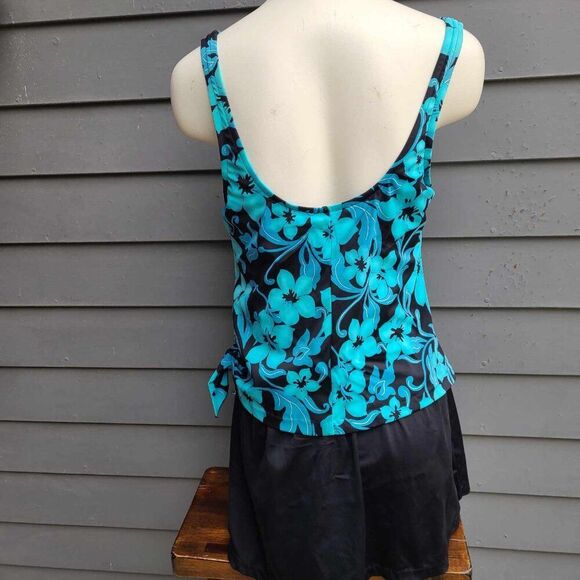 LeCove Blue Black One Piece Swim Suit size 14 - Picture 2 of 10